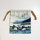 通油町総柄巾着「鶴富士」