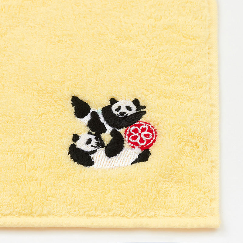上野パンダファミリー 刺繍ハンドタオル（イエロー） – 江戸東京一