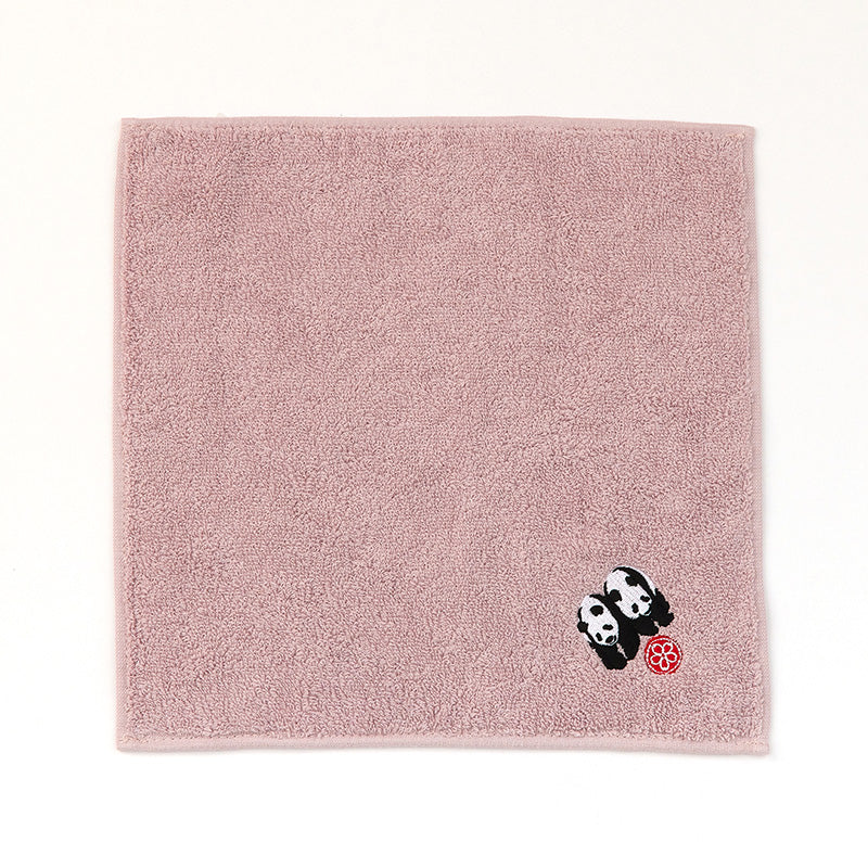 上野パンダファミリー 刺繍ハンドタオル（ピンク） – 江戸東京一