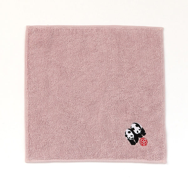 上野パンダファミリー 刺繍ハンドタオル（ピンク）